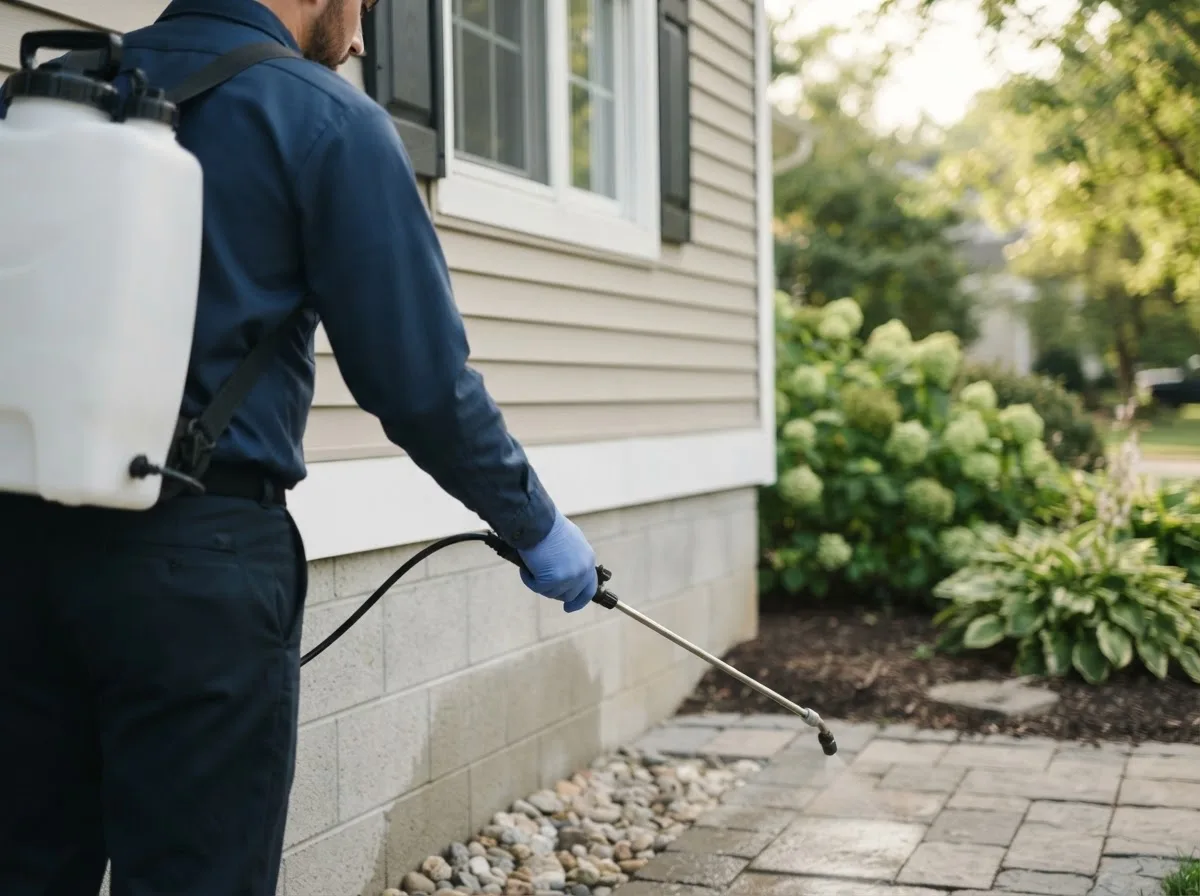Pest control technician inspecting a home in Sarita, TX